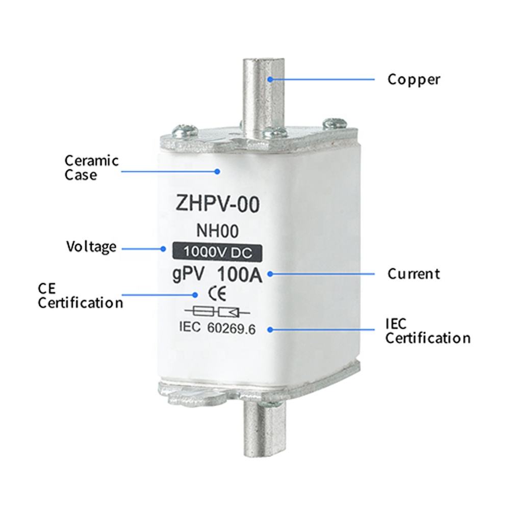 Capacità di interruzione in plastica 80A 6ka del fusibile fotovoltaico a coltello a bassa tensione IEC NH00-1000V